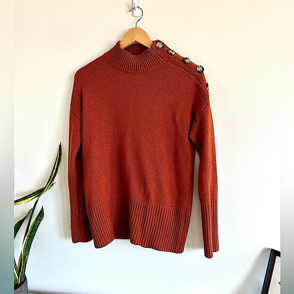 Max Studio Burnt Orange Wool-Blend Sweater - Button Shoulder Detail - Si… - Picture 2 of 10